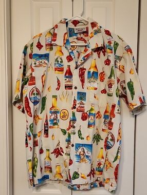 Pacific Legend Hot Sauce Hula Girl Print Hawaiian Shirt 100% Cotton Size L